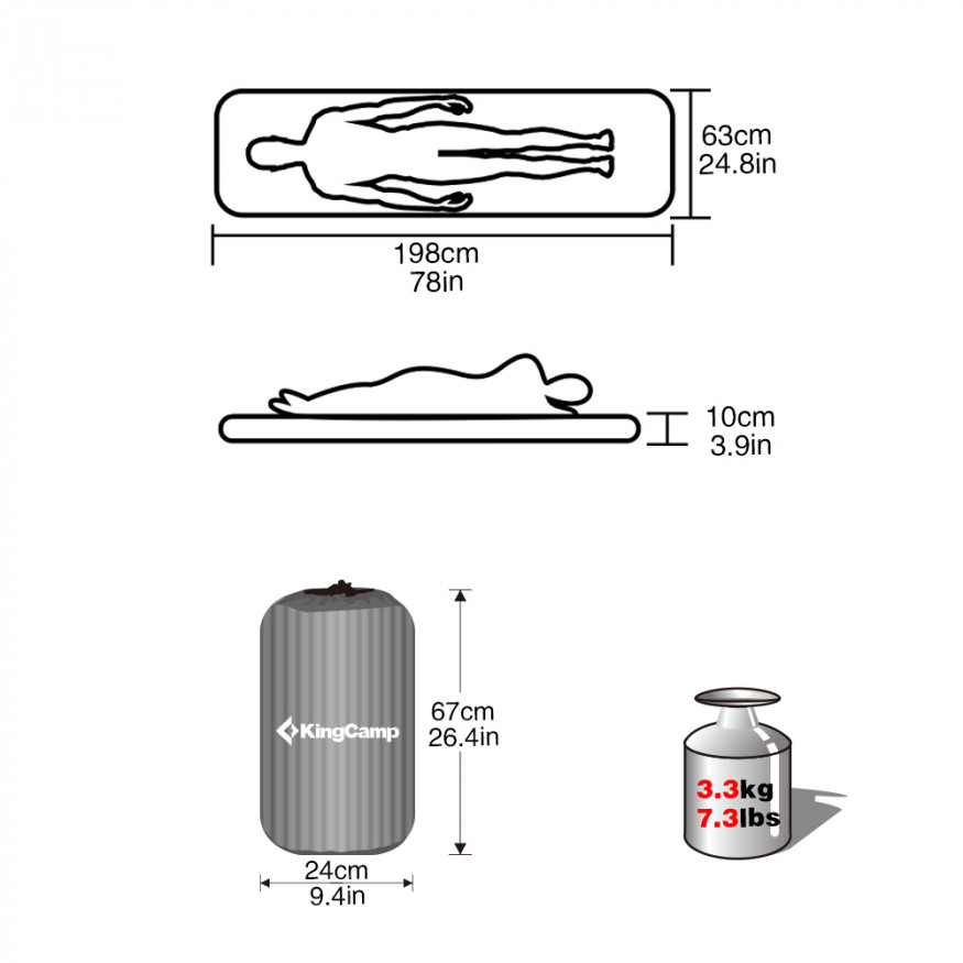 Коврик самонадувающийся 3585 DELUX Plus, 198x63x10 см, King Camp